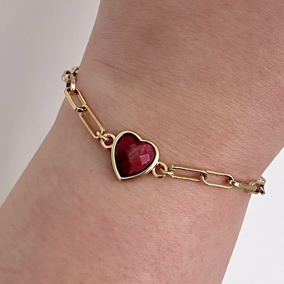Bohemian Jewelry ✨ Red Tiger’s Eye Heart adjustable Bracelet - Picture 1 of 3